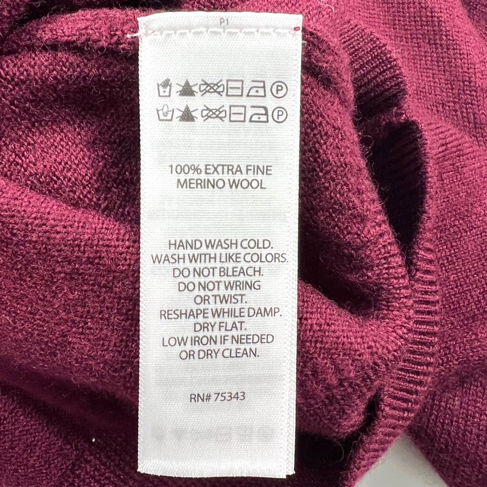 Christian Lacroix Large 100% Extrafine Merino Wool Burgundy Quarter Zip Sweater - Picture 7 of 10